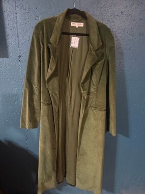 Free People Olive Velvet Longline Trench Coat